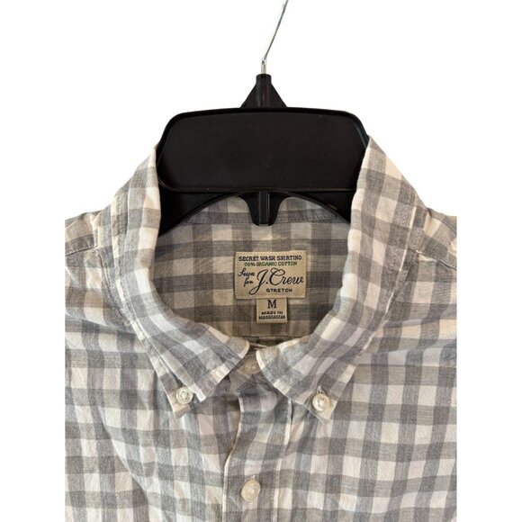 J.Crew Gray Check Stretch Button Up Shirt Medium Organic Cotton Plaid Casual - Picture 3 of 5